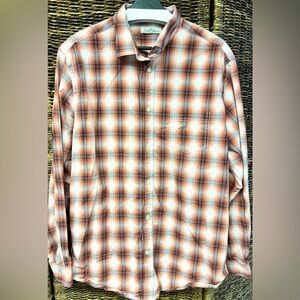 Paradise Collection-  Orange and White‎ Casual Button Down Shirt, Size: Large